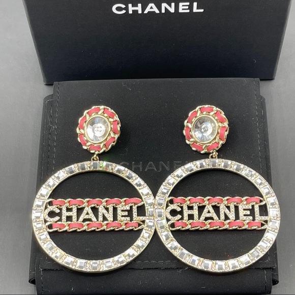 CHANEL Jewelry - Chanel Baguette Crystal Dangle Drop Hoop Earrings